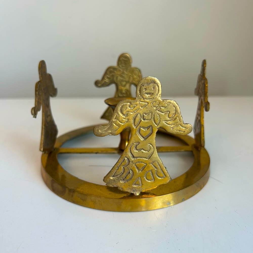 Brass Angel Taper Candle Holder Rings 3.75" x 6" India‎ Christmas Cottagecore
